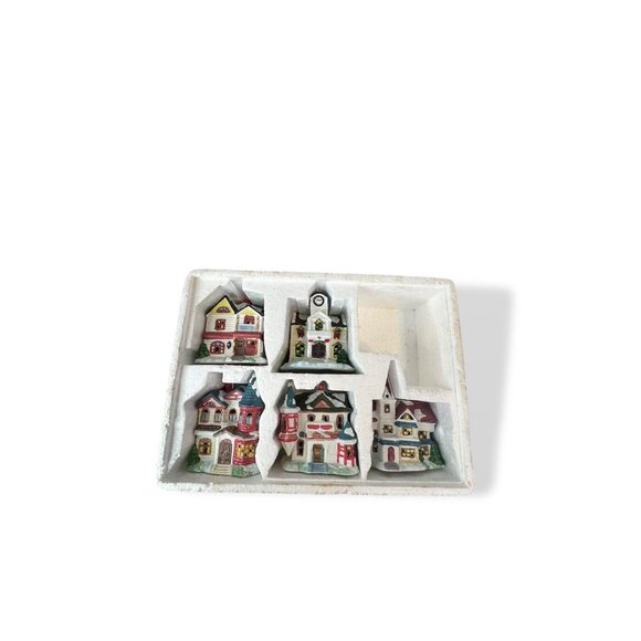 Woolworth 5Pc Porcelain House Night Light Set Snowy Village Christmas Vintage - Picture 11 of 16